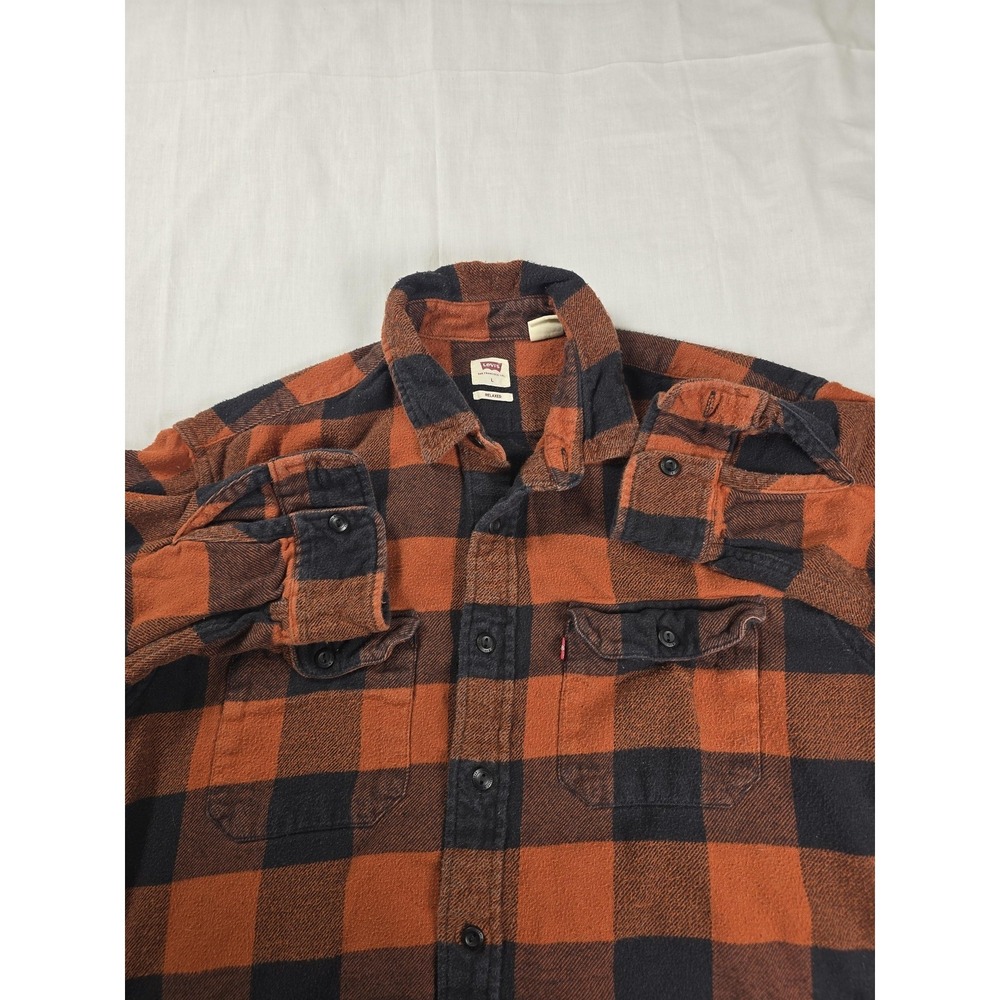 Levi's Shirt Mens Large Orange Plaid Flannel Long Sleeve Button Front Relaxed